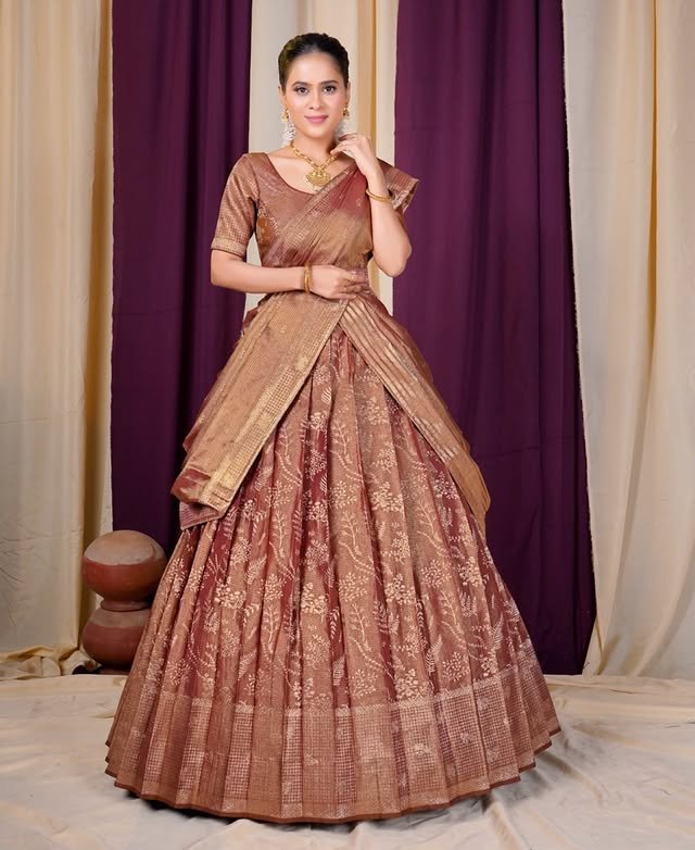 Regal Maroon Gold Woven Silk Lehenga Set - Rajshri Fashions Sowcarpet Chennai